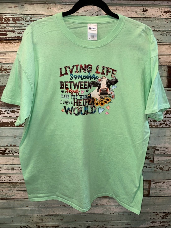 Gildan Tops - Gildan Mint Green Cow & Sunflower Graphic Tee